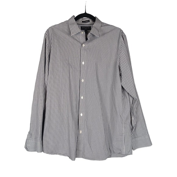 Banana Republic Mens Large Gray Plaid Long Sleeve Standard Fit Non Iron - Picture 1 of 6